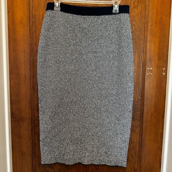 Zara Navy White Striped Stretch Knit Pencil Skirt Womens L Corp Work Classic - Picture 3 of 7